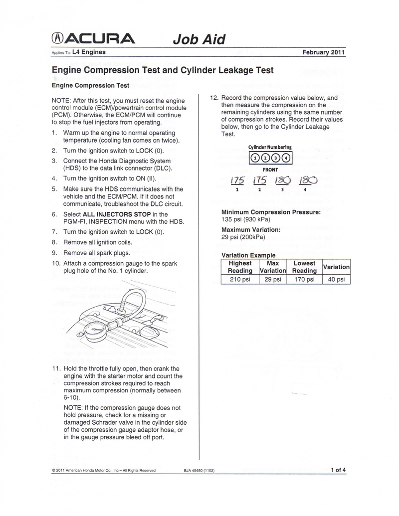 Clymer’s compression test, as per his mechanic.
